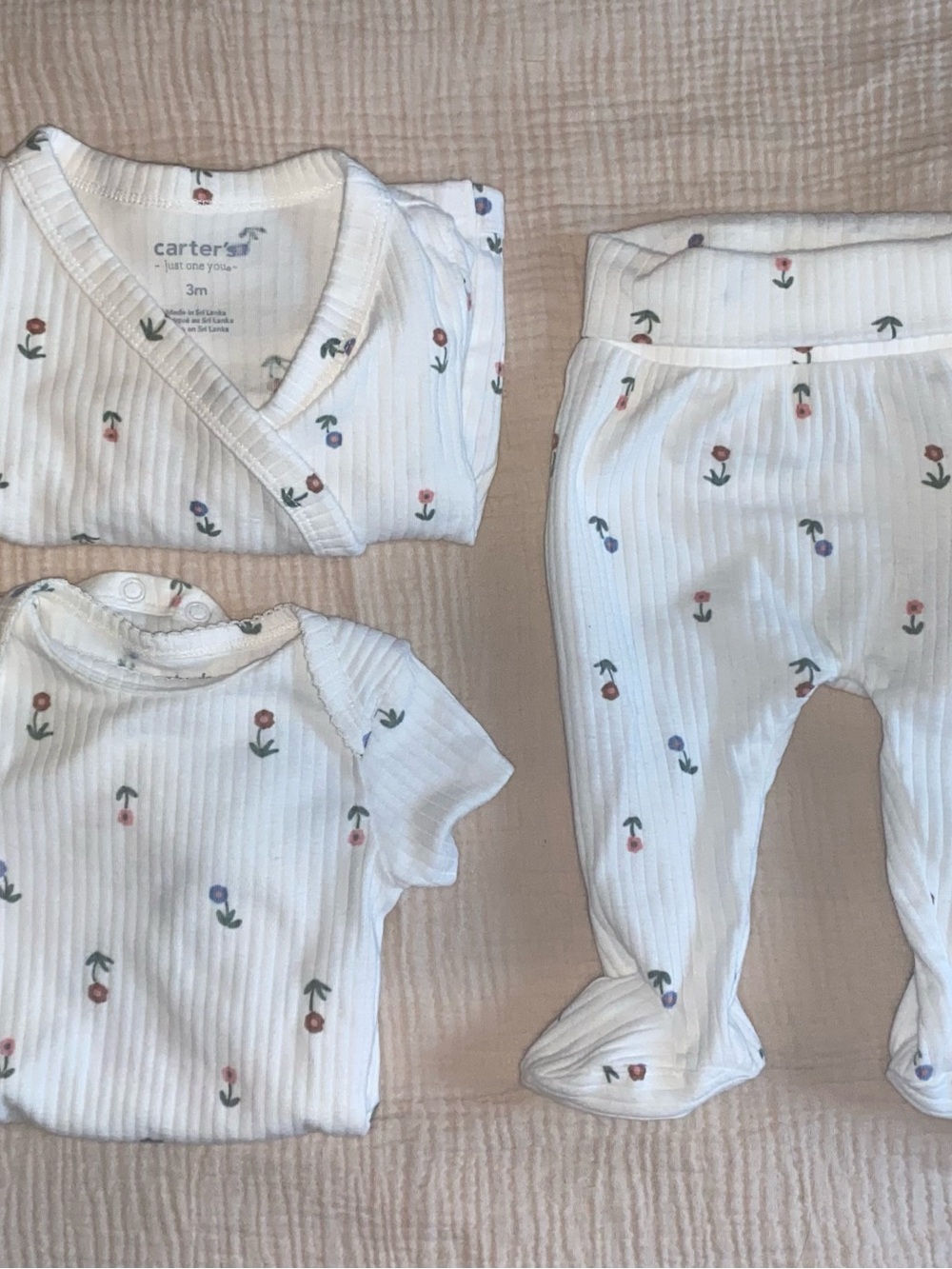 Carter's White Ribbed Baby One-Piece Set with Pink & Purple Floral Print